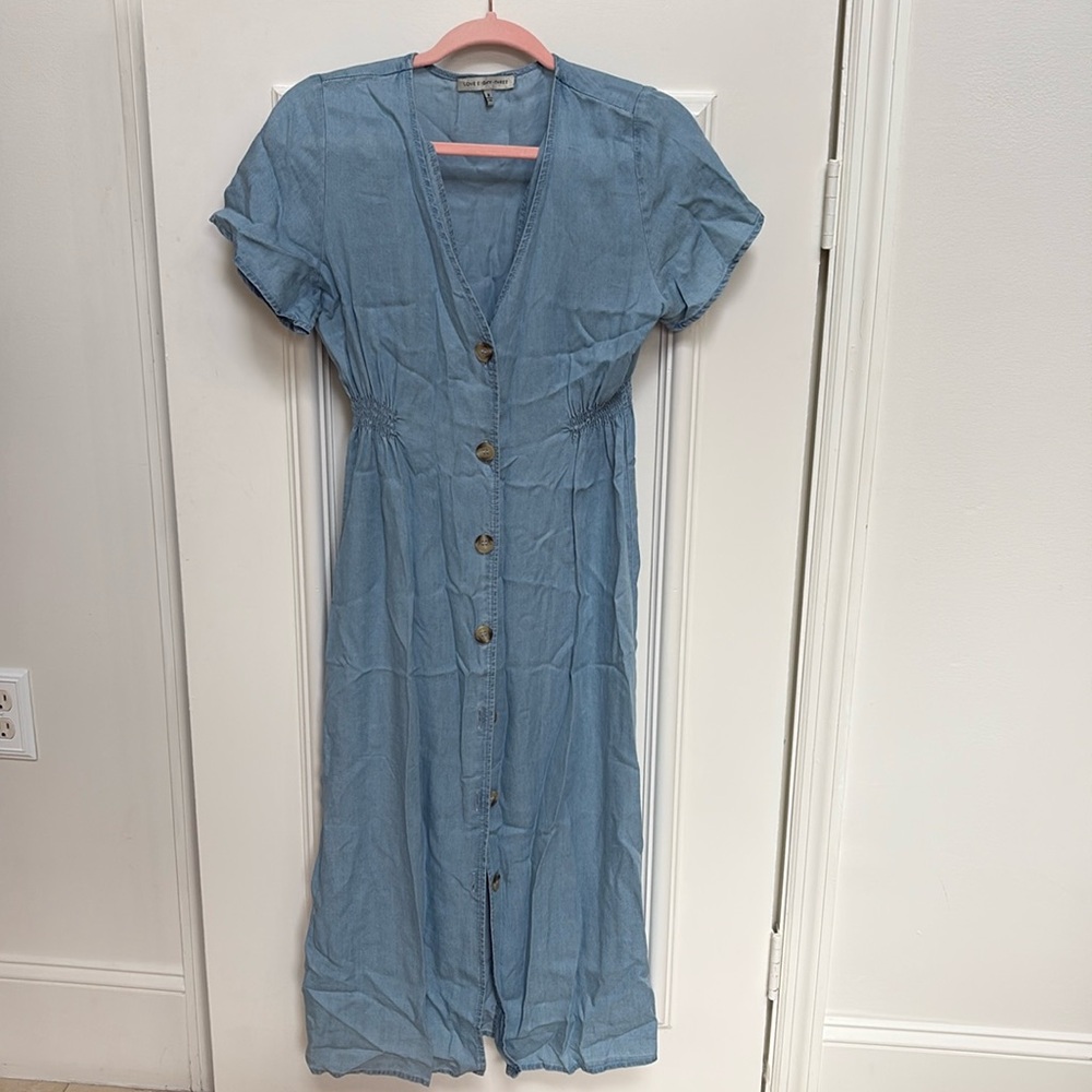 Button-Front Midi Denim Dress - Size M
